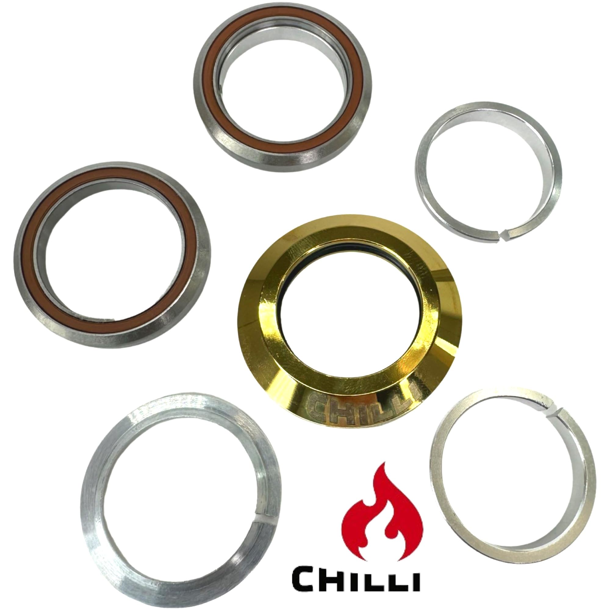 Chilli Pro Scooters Slim Cut Trottinette Stunt Fork HIC Kit complet avec jeu de direction Trick Roller Fourche de tuning de rechange Convient pour roues de 100 I 110 I 120 mm Couronne chromée dorée