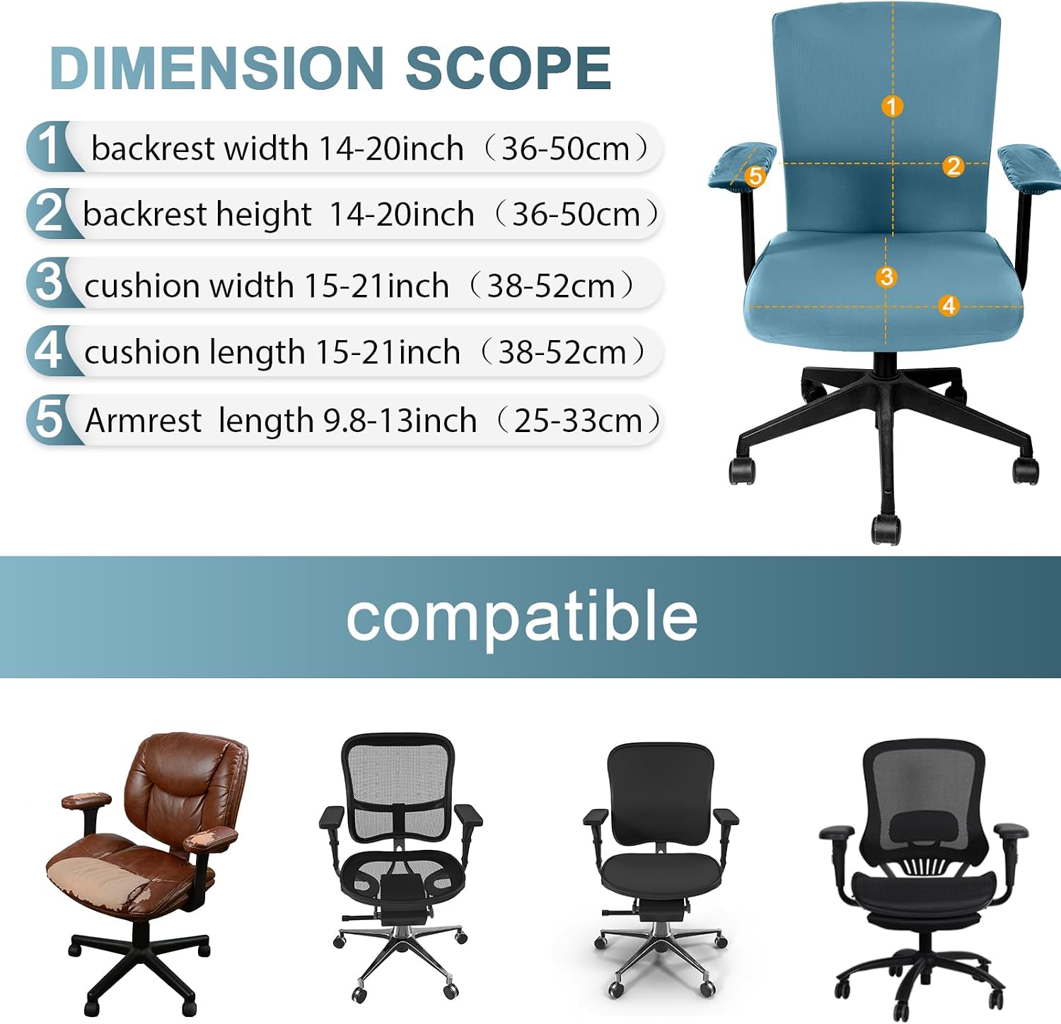 4 Pcs Office Chair Covers Set Computer Universal Protective Stretchable Chair Seat Covers Desk Armrest Cover Pads Office Cushion Backrest for Rotating(Regular,Grayish Blue)