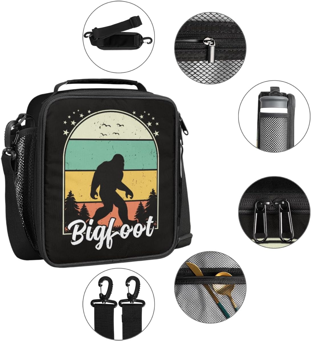 Bardic Sasquatch Kids Lunch Boxes, Insulated Lunch Bag for Kids with Adjustable Shoulder Strap and Water Bottle Holder, Reusable School Lunch Box for Boys and Girls