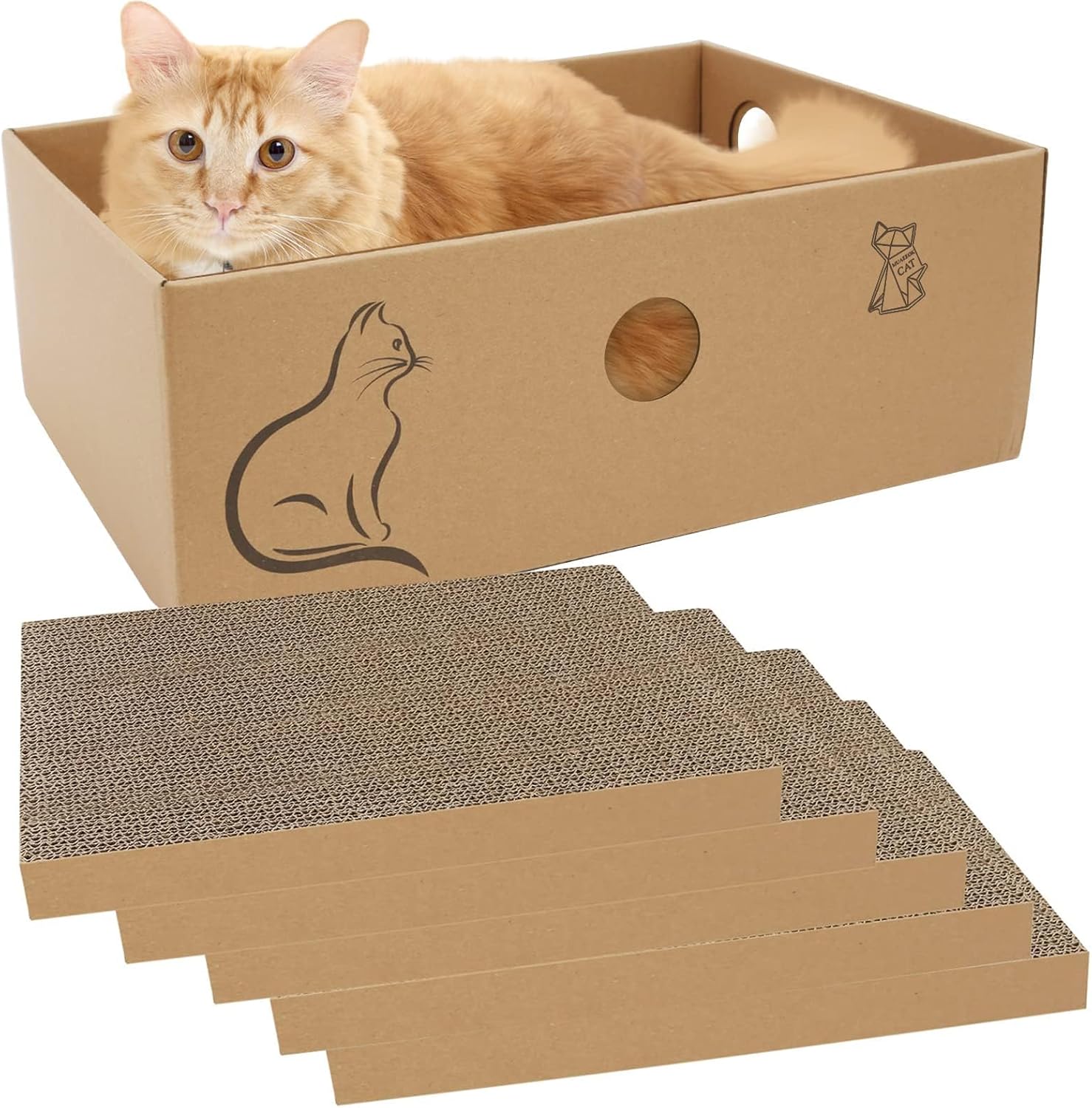 MUAEEOK Cardboard Cat Scratcher with Box, 5 PCS Reversible Cat Scratch Pad Replace for Cat