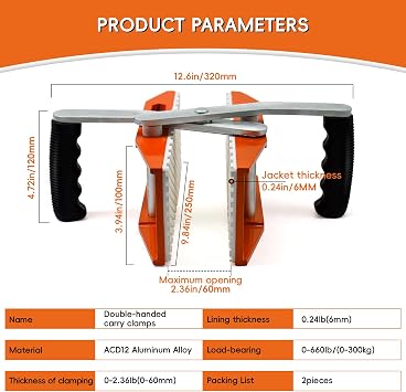 2 Pieces Granite Carrying Clamps with White Rubber-lined, Double Handed Stone Panel Carry Lifter Tools, Heavy Duty lifting clamps for Marble, Glass, Slabs and Plywood
