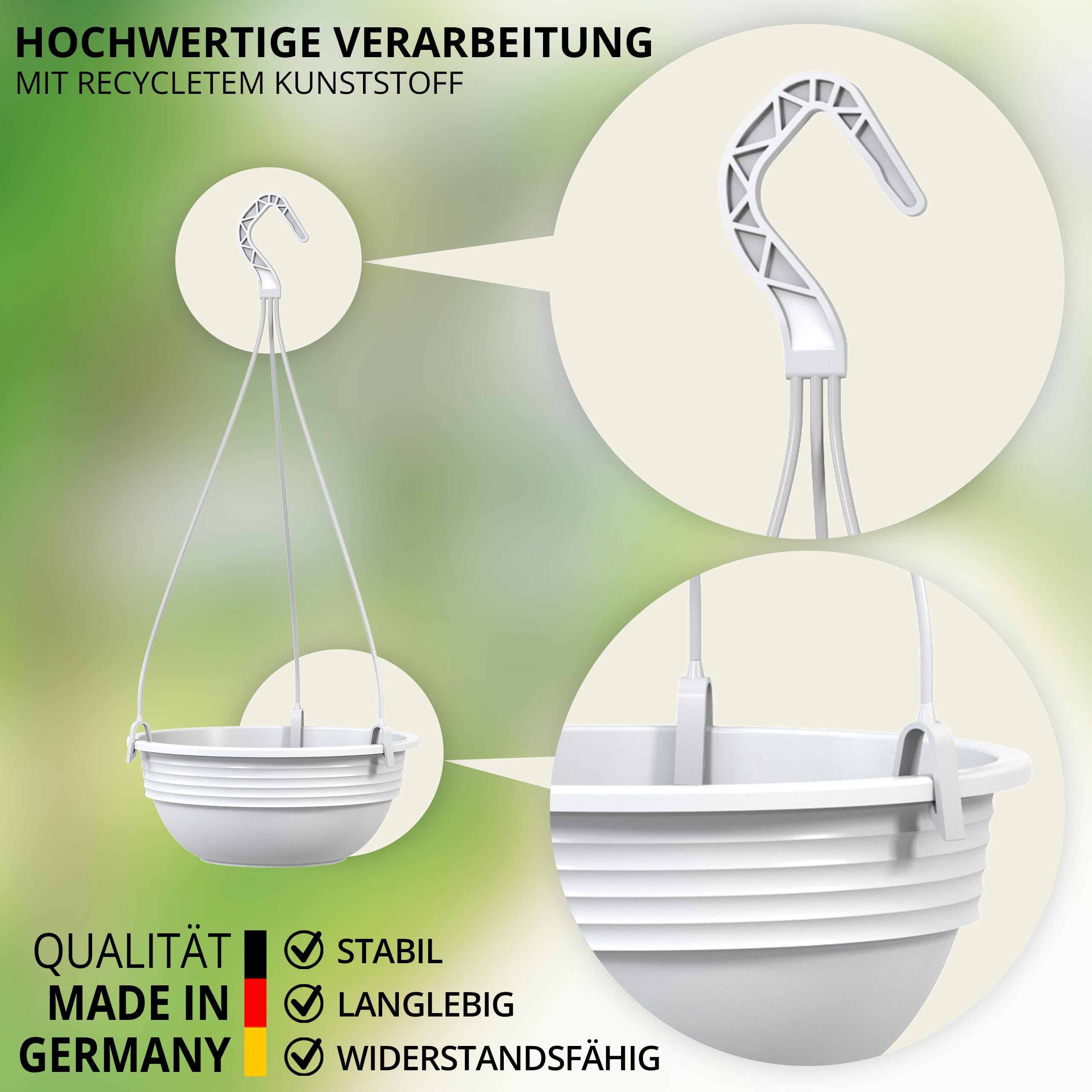 Plastard Blumenampel 32 cm Durchmesser Pflanzschale Farbe Weiß Kunststoff Blumenschale für Innen und Außen Deko Schale zum hängen witterungs- und frostbeständig