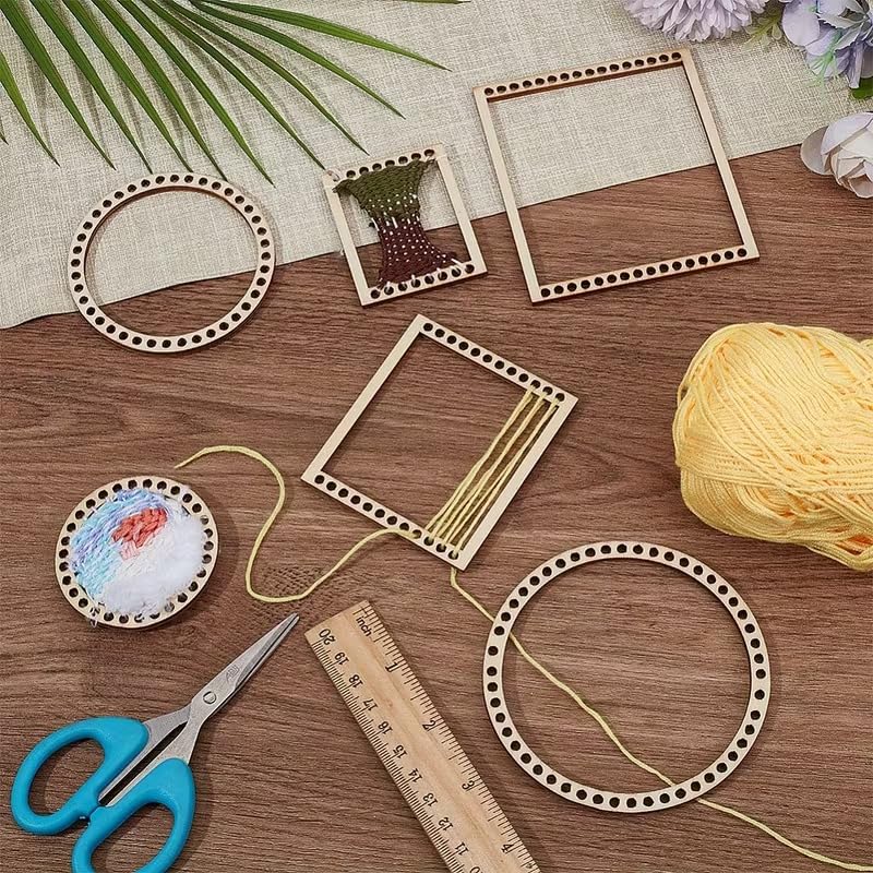 Haoser 6 Pcs DIY Wooden Weaving Loom Craft Kit – Pine MDF Mini Loom Frames in Rectangle & Round Shapes for Tapestry Weaving, Knitting, Macrame & Wall Hanging Decor (6 Styles) 3