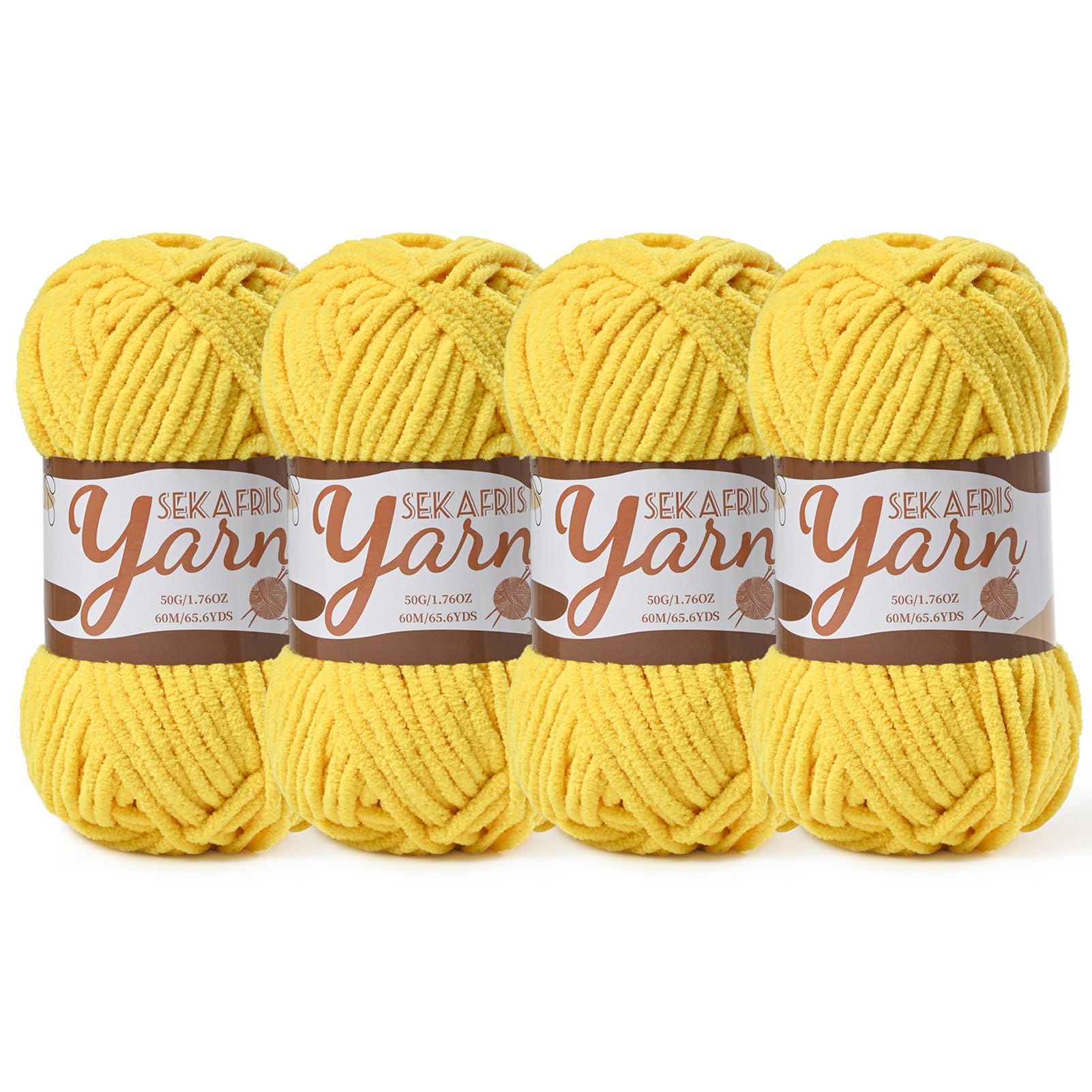 Chenille Yarn for Crocheting Crochet Golden Yellow Yarn 4 Pack
