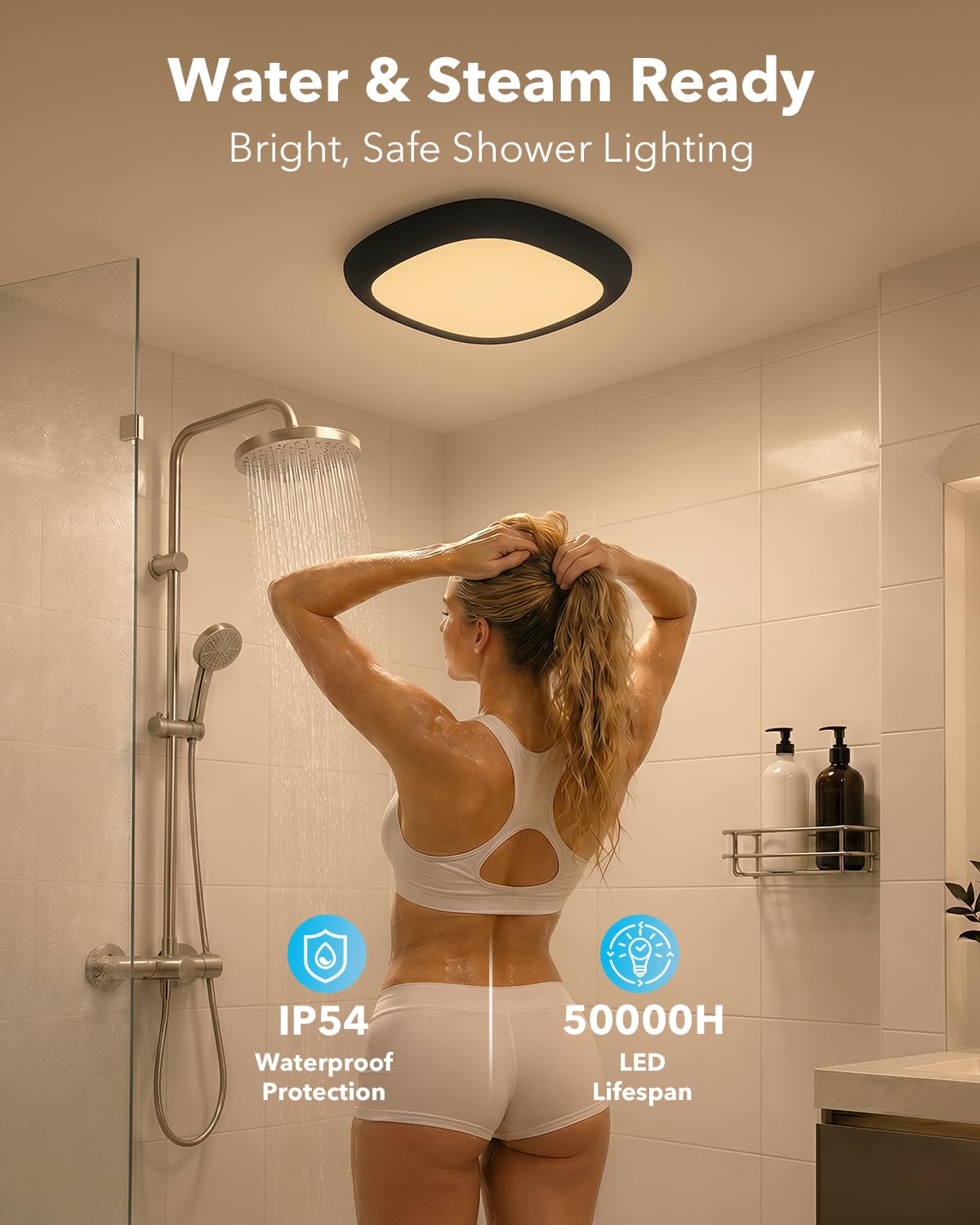 LED Akku Deckenleuchte mit Bewegungsmelder, IP54 Wasserdicht 550LM 12000mAh Batterie Deckenlampe Ohne Strom, Kabellose Badezimmer Lampe mit Fernbedienung Innen Kellerlampe USB Aufladbar für Dusche Bad