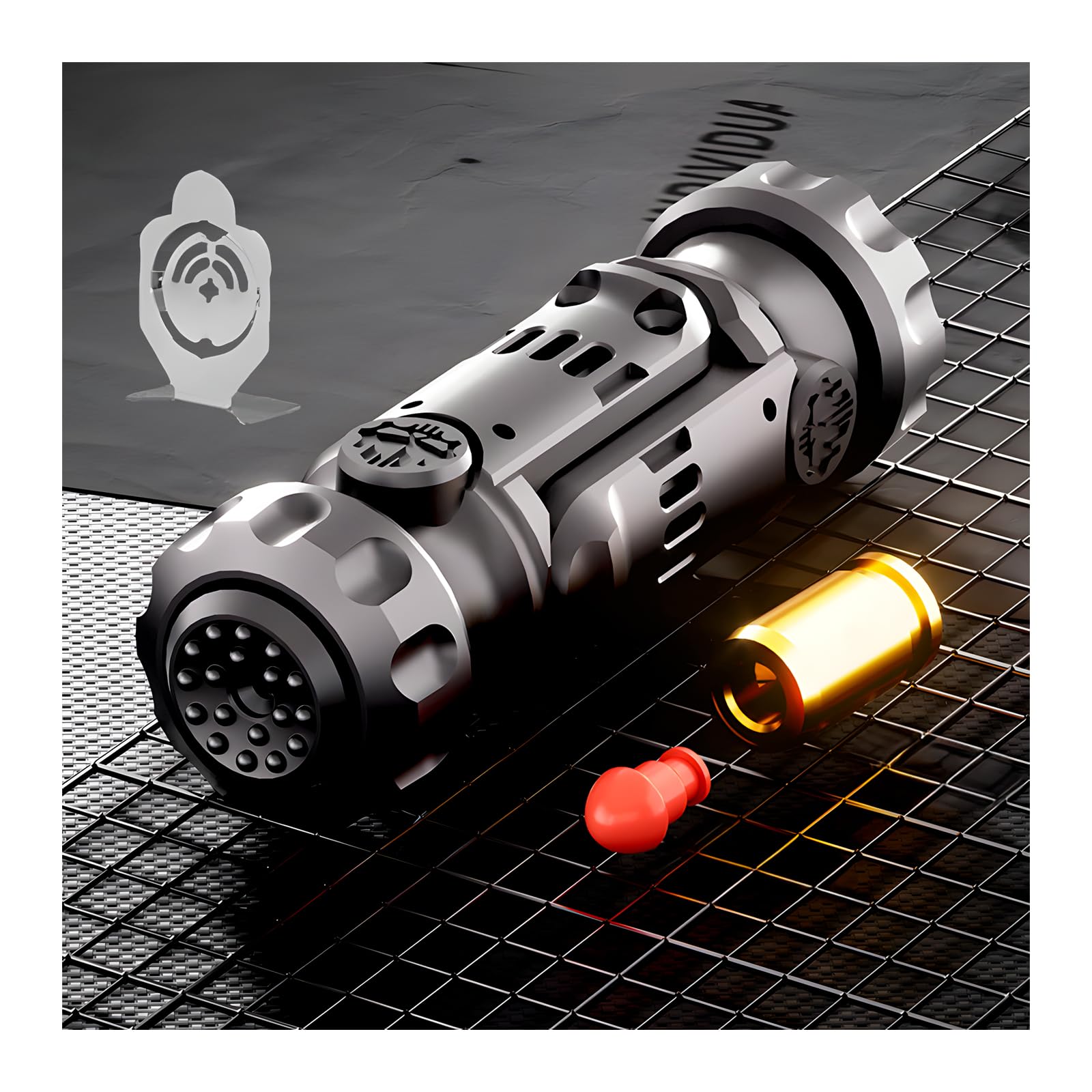 Tungsten Steel Fidget Toy Gun, Fidget Toys Adults, Metal Fidget Slider with Textured Spinner, EDC Gyro Finger Fidget Toys for Desk Office Keep Focus &