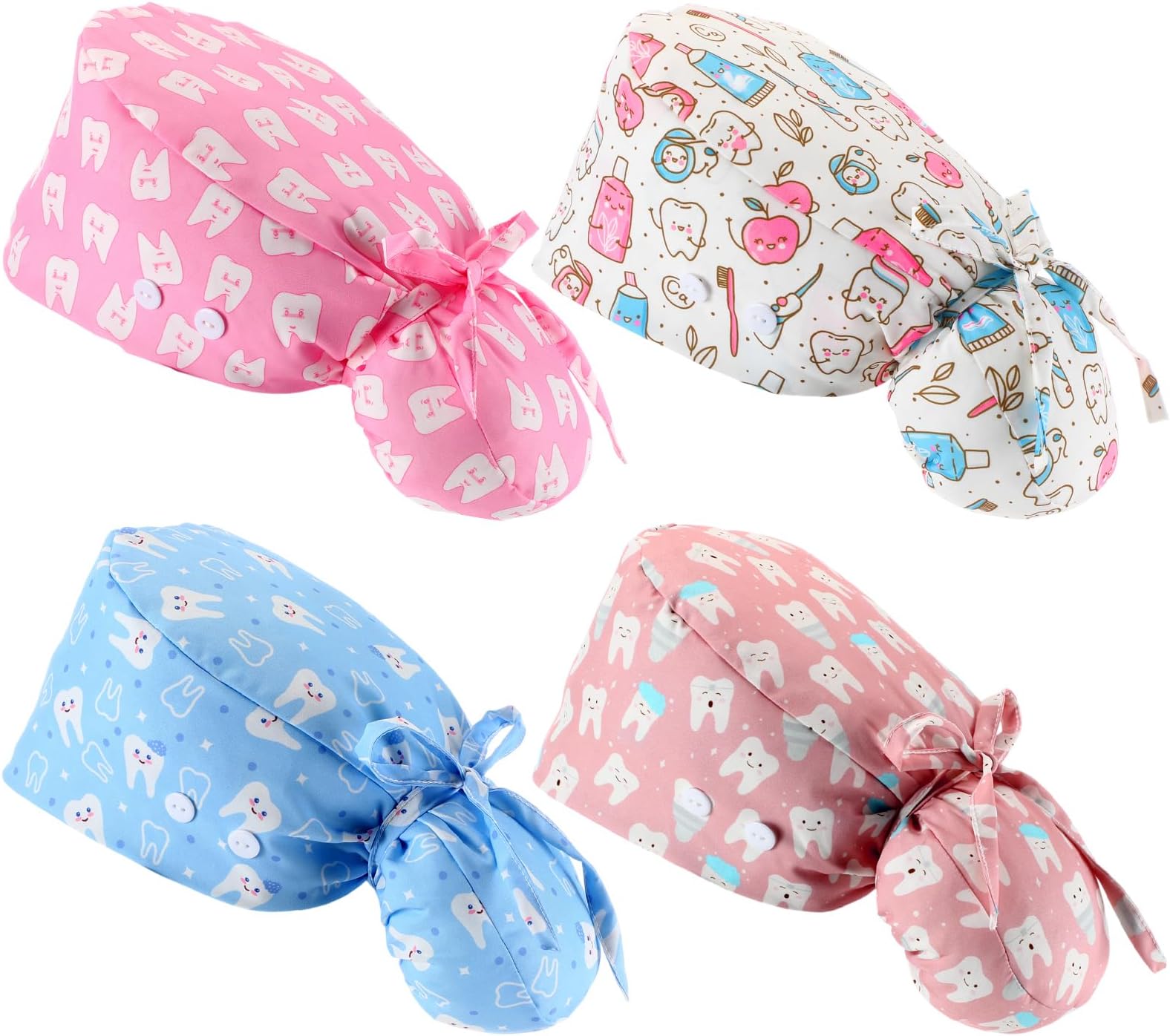 Unittype 4 Pcs Nurse Caps for Women Nursing Working Caps with Button and Sweatband Adjustable Elastic Scrub Hats for Dentist