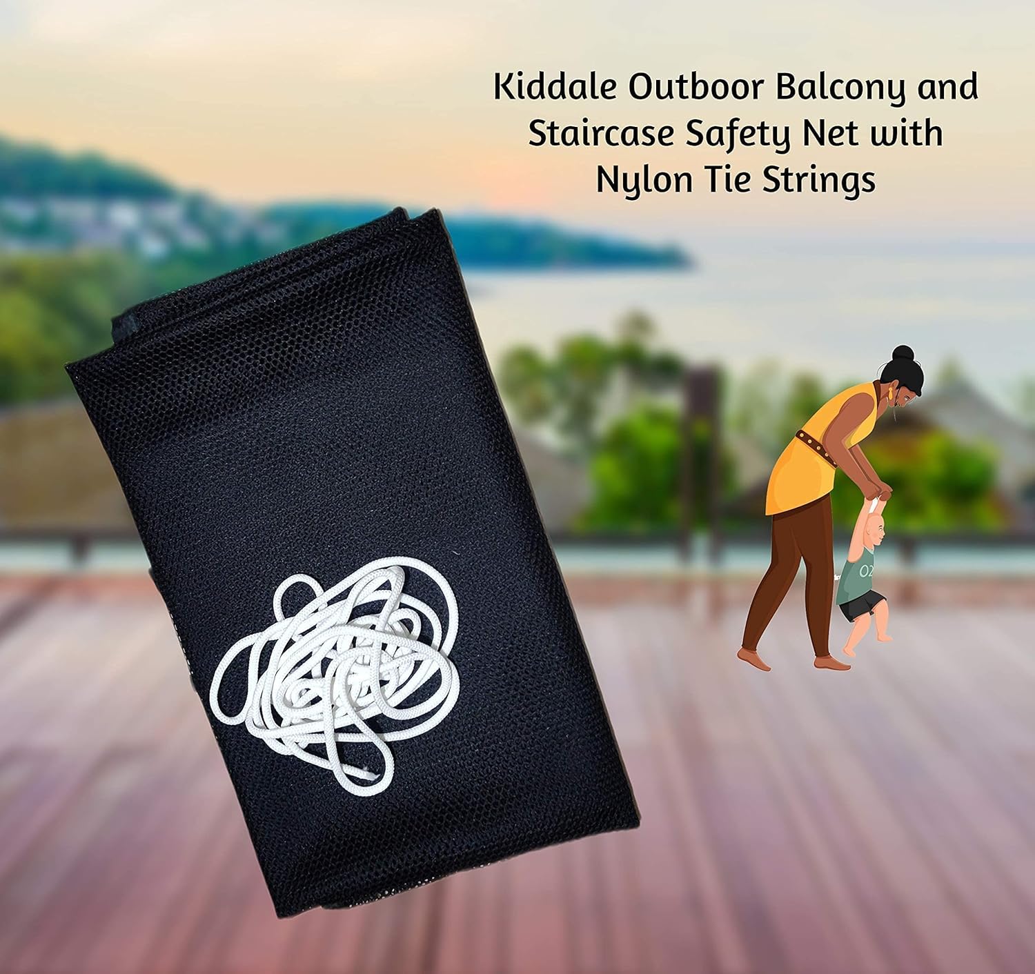 Baby Safety net for Staircase|Railing Guard for Baby Safety Balcony|Child Safety net for Balcony|Staircase Baby Safety|Stairs Guard for Kids|Child Safety Product- Pack of 4(3m by 1.1m Wide) Black - Image 3 thumbnail
