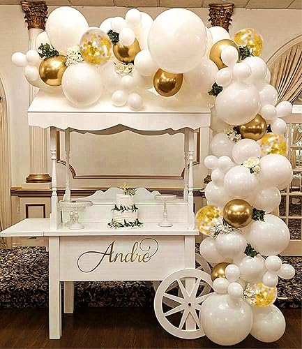 Miniatura 8 de Kit de arco de guirnalda de globos de oro blanco de 108 piezas, 10 pulgadas y 12 pulgadas, juego de globos de confeti de oro blanco para cumpleaños,