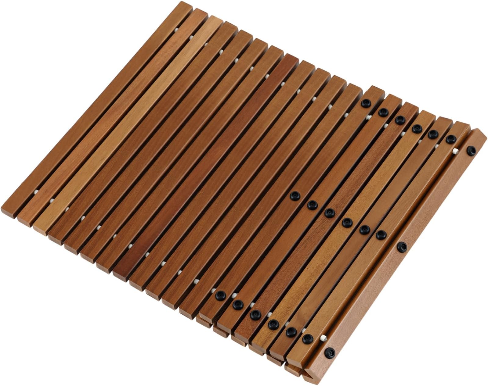 Solid Teak Wood String Mat, 31.5" x 19.5" Teak Shower and Bath Mat for Indoor and Outdoor Use, Non Slip Rollable Wood Platform for Sauna, Pool, Bathtub, Hot Tub Flooring Decor and Protector