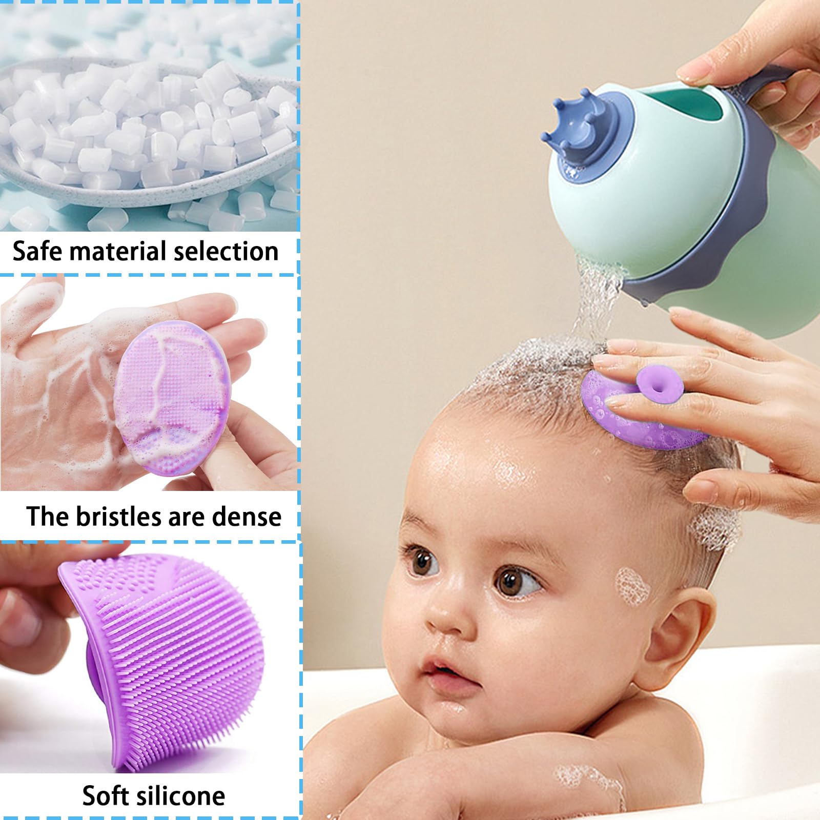 DALAETUS 3 Pièces Peigne pour Bébé, Brosse à Cheveux pour Bébé, Peigne à Cheveux en Silicone avec Brosse à Shampoing Ovale et Brosse à Shampoing Fleurie pour Bébé et Nouveaux Nés