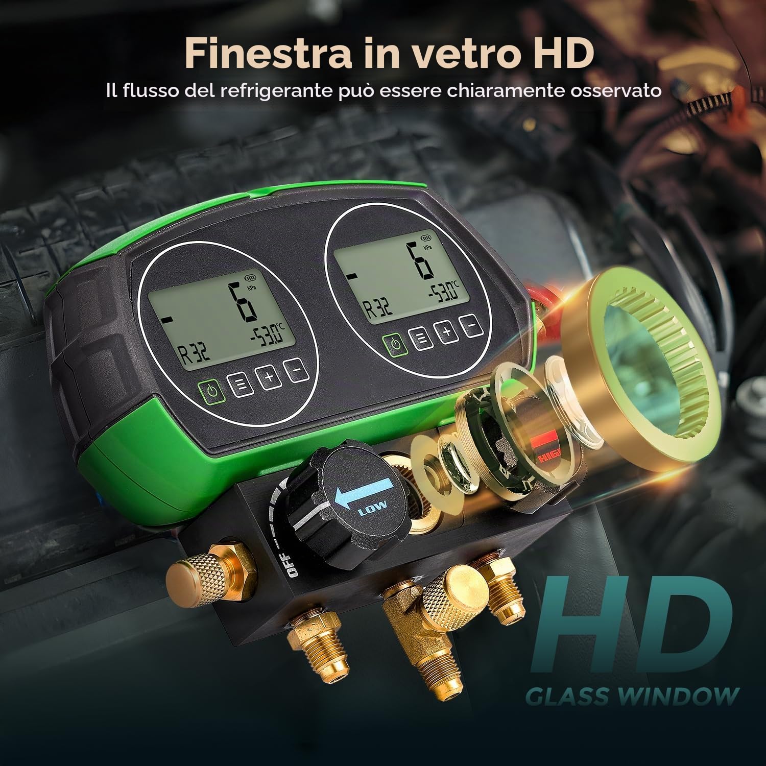 Bonvoisin HVAC Kit Manometro Digitale, 90 Tipi di Dati di Refrigerazione, Schermo Doppio, con Tubi Refrigeranti, per La Prova di Mantenimento del Frigorifero del Condizionatore d'Aria | Manometro Digitale Per Refrigerante a 3 Modalità, Database 90 Refrige