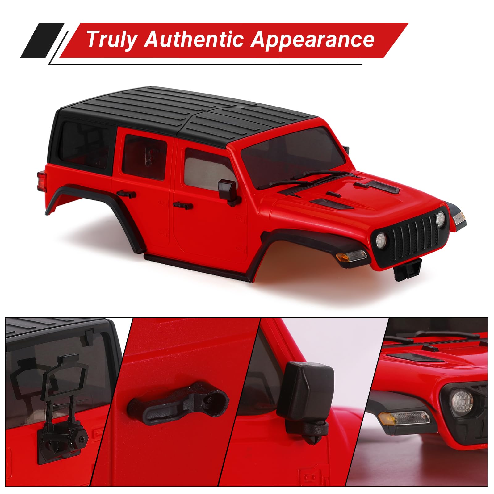 INJORA 133g 6.10in Wheelbase Shell - ABS Hardtop Body Kit with Front Rear Bumpers for TRX4M Bronco Defender 1/18 RC Crawler Chassis (Red)