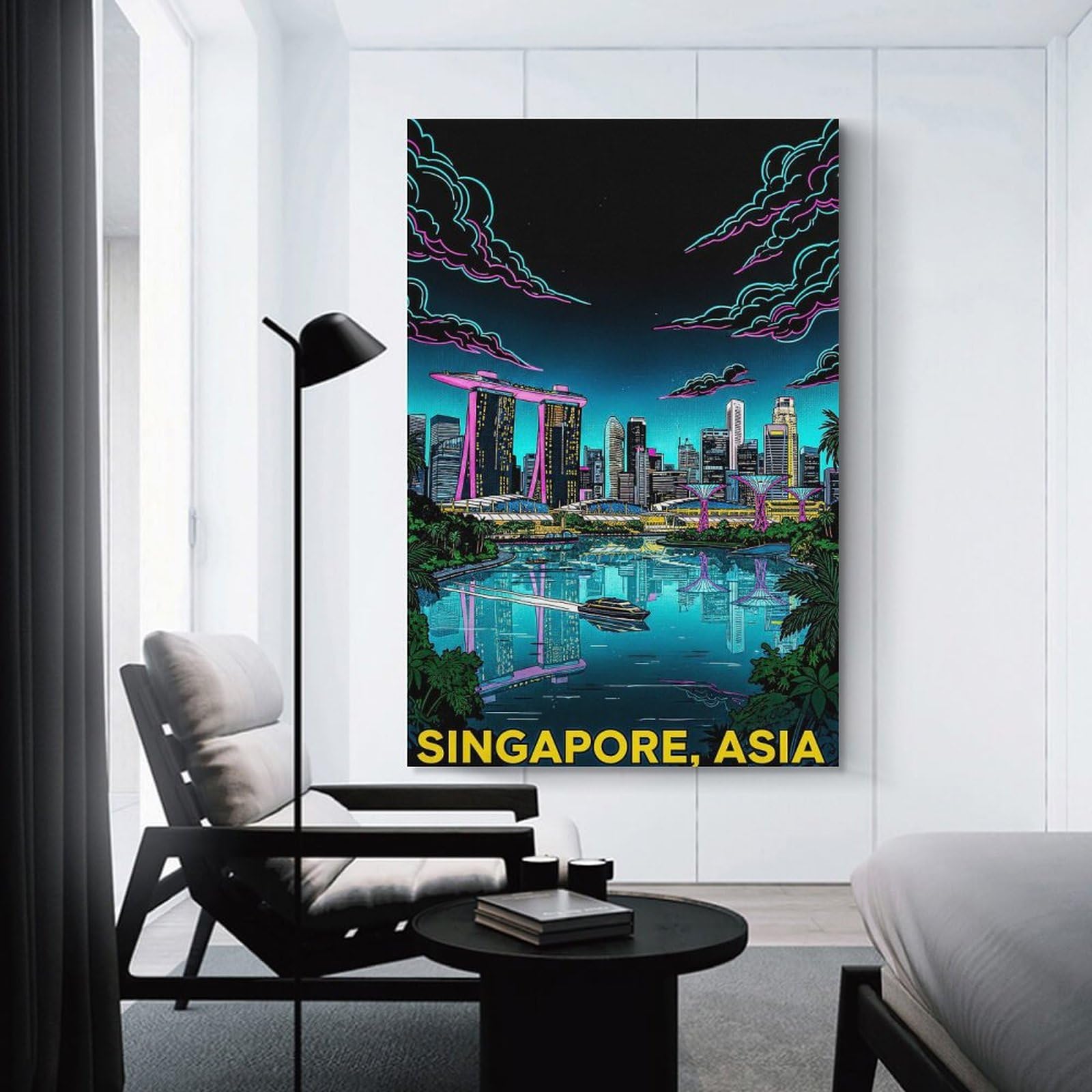 Junmoney Unframe-Style-15 Singapore Skyline At Night Home Decor Wall Art, 20X30inch(50X75cm), For New Homes, Bedrooms Or Workspaces, Gift Idea For Housewarming And Birthdays