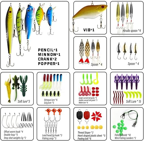 Miniatura 2 de ABEISA Kit de señuelos de pesca Caja de aparejos de pesca Swimbait Spinnerbaits Cucharas Minnow VIB Popper Señuelos suaves Texas Rig anzuelos de
