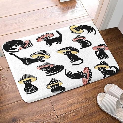Miniatura 4 de MERCHR Divertida alfombra de baño con diseño de hongo y gato para baño, alfombra única y divertida de arte hilarante, antideslizante, bonita