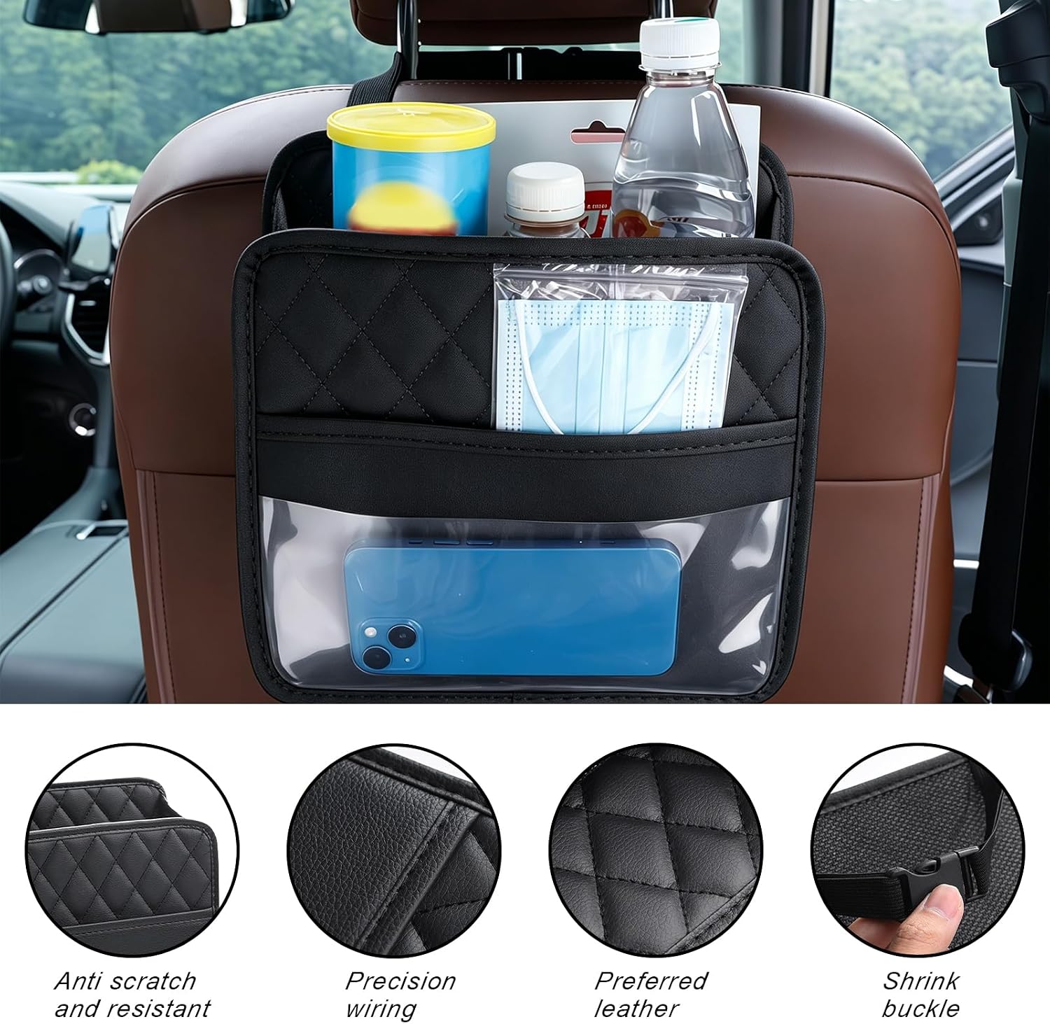 Car Seat Back Organizer – Waterproof Backseat Storage Bag with 30 Garbage Bags, Heavy-Duty Hanging Organizer for Travel, Phone, Tablet, Snacks, Fits Most Cars SUVs Trucks image 3