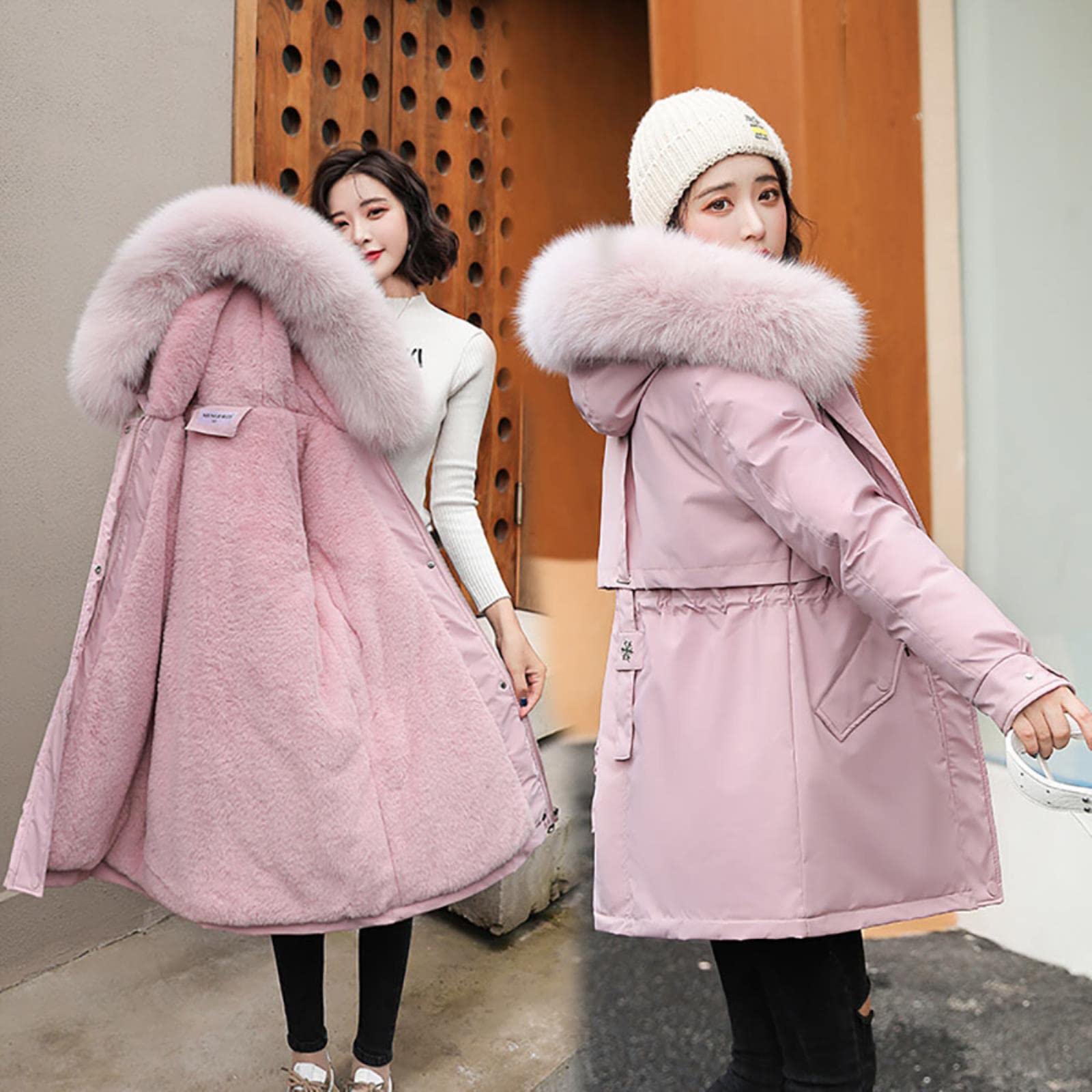 ZXCL 2021 Long Winter Coat Women's Clothing Wool Inlay with Hood