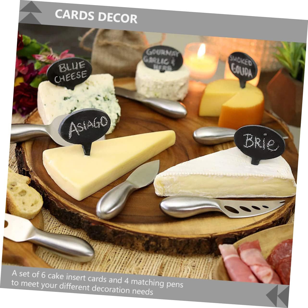 COLLBATH Party Buffet Oval Cheese Markers Reusable Cheese Labels for Desserts Cakes and Appetizers Celebrations Birthdays and Holiday Events