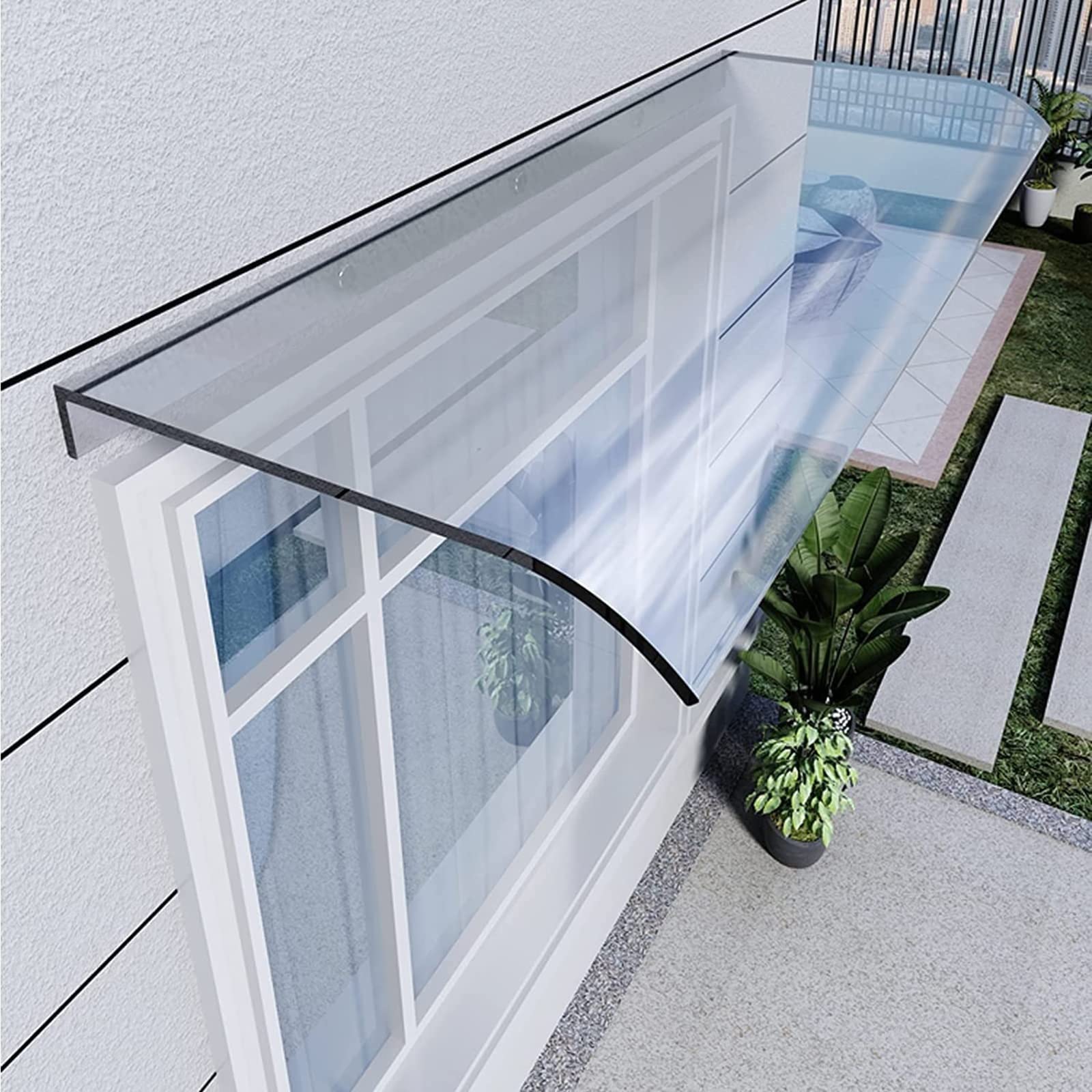 Auvent de porte transparent pour abriter l'entrée de maison en hiver