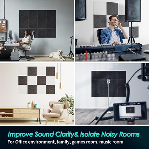 Miniatura 6 de Tao.space Paquete de 12 paneles acústicos cuadrados autoadhesivos, paneles de pared insonorizados de 12 x 12 x 0.4 pulgadas, absorben el sonido,