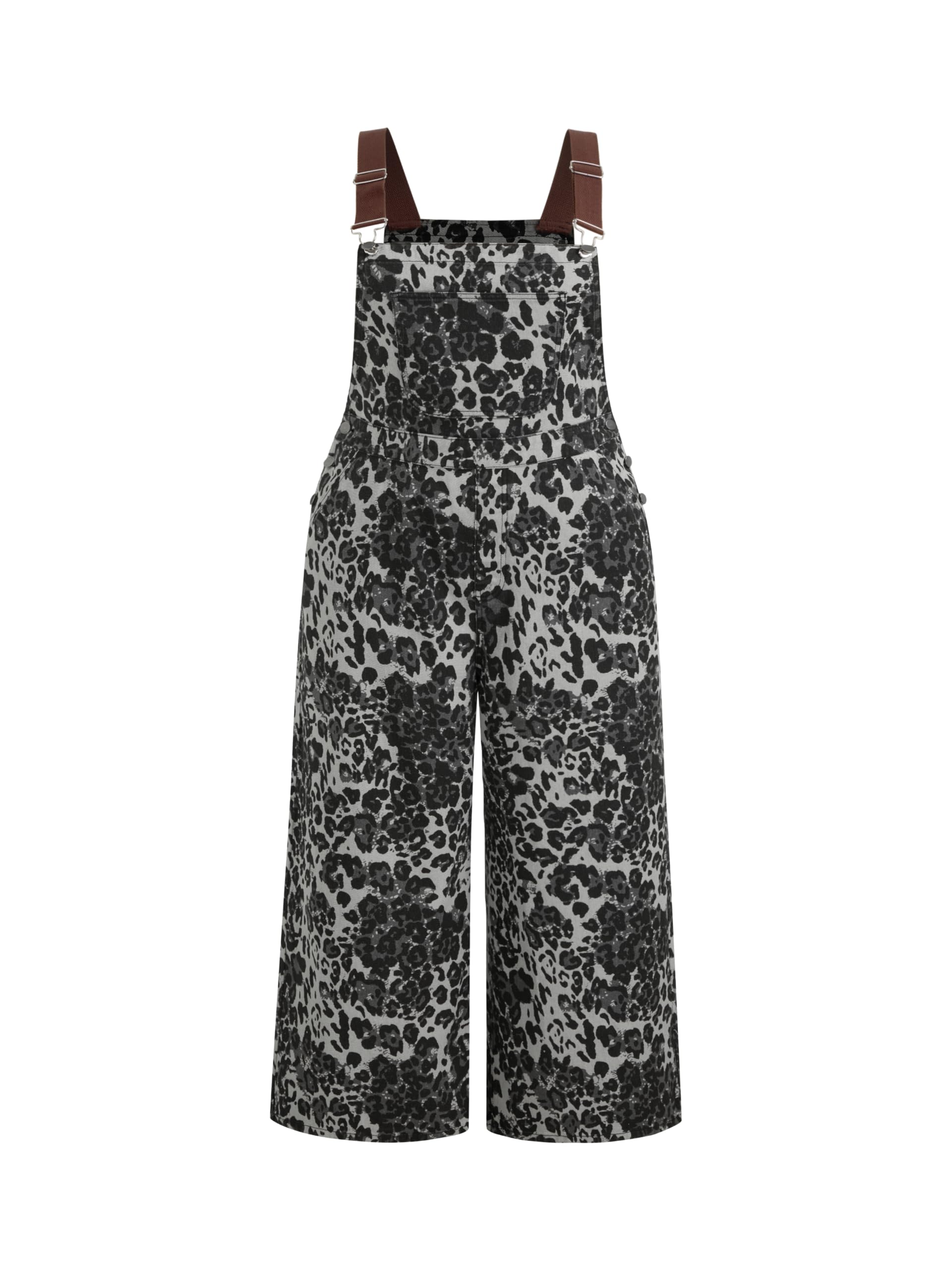 Women’s Plus Size Denim Overall Bib Wide Leg Adjustable Strap Jean Jumpsuits with Pockets-image-8