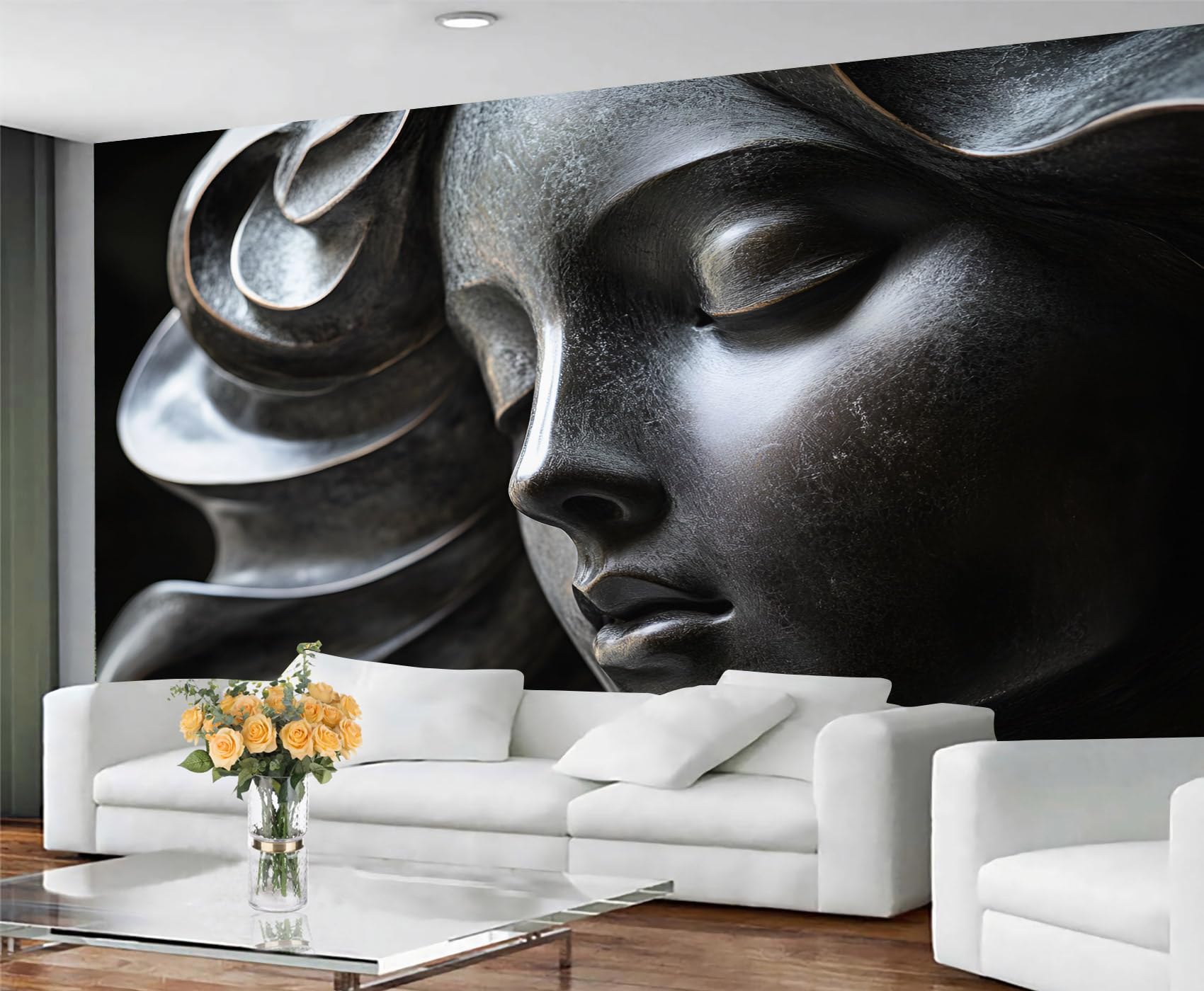 GIVLWF Wallpaper Girls Mural Wallpaper for Living Room, 3D Relief Art Bedroom Wall Paper, Black Wall Mural & Home Decor, Non-Self-Adhesive, Murals for Walls