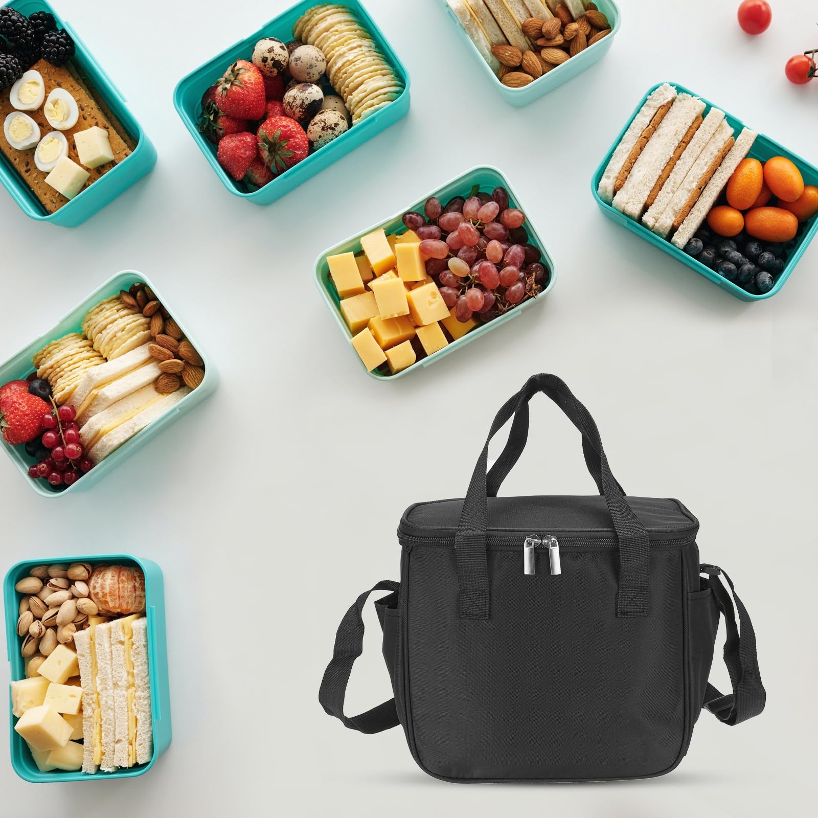 Boîte à déjeuner pour femmes/hommes, sac à déjeuner isotherme, sac fourre-tout thermique, récipient à déjeuner réutilisable 8,7 x 6,7 x 9,4 pouces pour le travail, pique-nique en plein air, noir