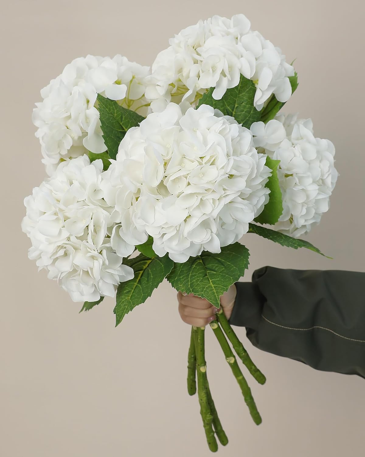 5pcs White Hydrangea Artificial Flowers Real Touch Latex Large Fake Hydrangeas 21in Lifelike Full Dried Faux Hydrangea Flowers for Home Decor Wedding Party Arrangements - Image 4