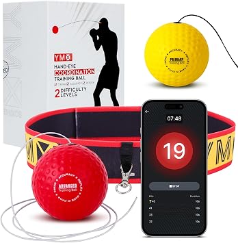 YMX BOXING Training Reflex Ball with Counter App - Adjustable Elastic Headband, Light Weight Soft Foam Balls - Improve Coordination, Reaction Speed, Focus, Accuracy - Cardio Sports Exercise Equipment