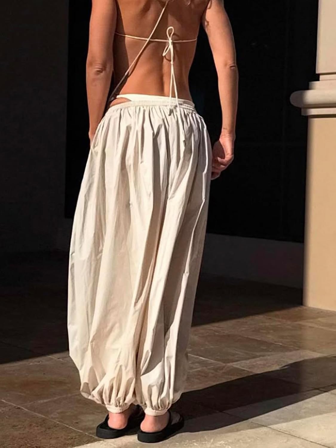 Women Balloon Pants Y2k High Waist Pleated Long Bloomers Pants Wide Leg Harem Lantern Trousers Going Out