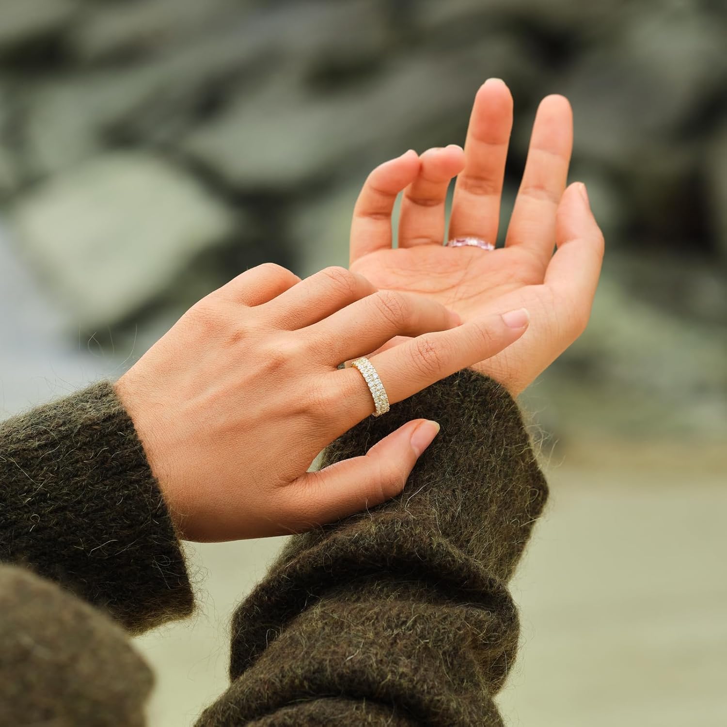 STORYJEWELLERY Eternity Band Rings for Women, Wedding Band, 18K Gold Plated Stackable Rings, Cubic Zirconia Travel Ring, Gifts for Women - Image 4