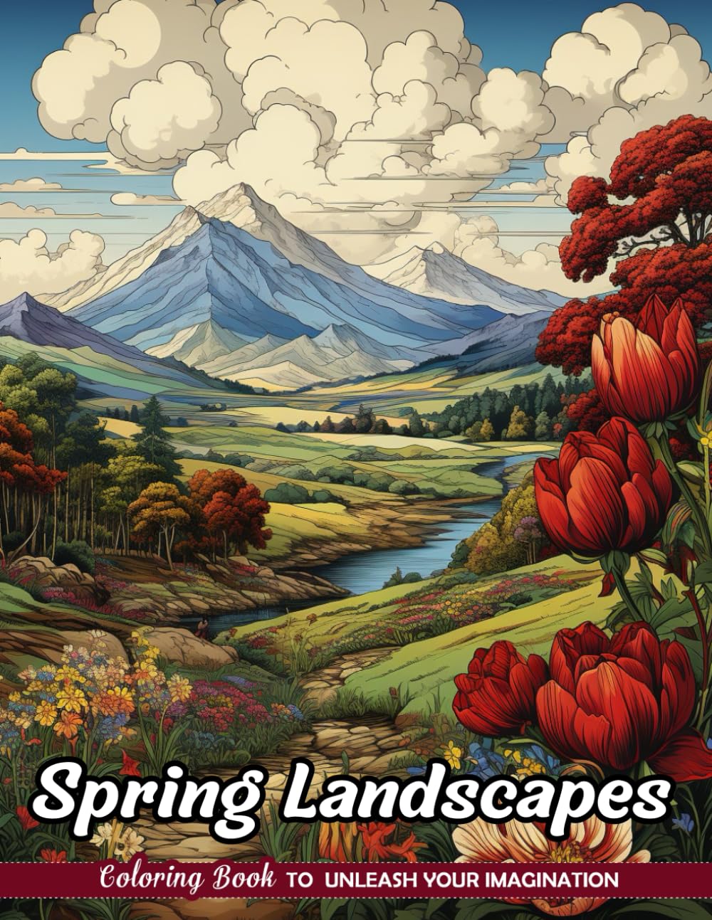 Spring Landscapes Coloring Book: Blooming Vistas for Seasonal Creativity