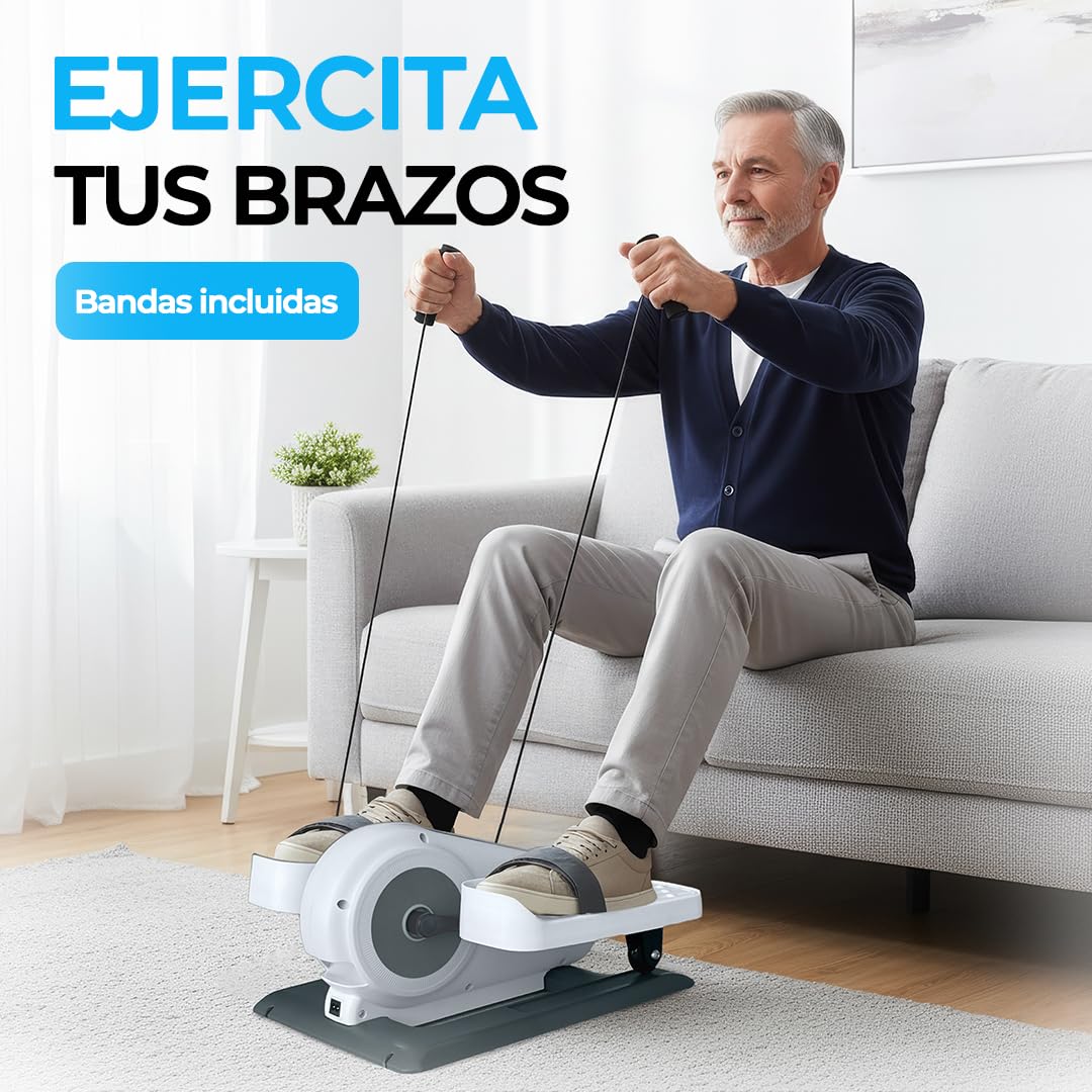 Pedaleador Eléctrico, Automático (12 Velocidades) y Manual (6 Resistencias), Mini Elíptica, Adelante/Atrás, Pedales Estáticos Ejercitador de Piernas para Personas Mayores/Ancianos y Oficina