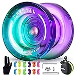 MAGICYOYO K2 Crystal Responsive Yoyo for Kids Beginners with Extra Unresponsive Yo Yo Bearing, Professional Plastic Trick Yo Yo for Adults+12 Stings+Bearing Removal Tool+Storage Bag(Green Purple)