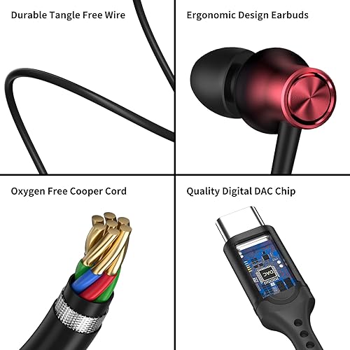 Miniatura 6 de Auriculares USB C para iPhone 17 Pro Max Air 16 16e 15 Tipo C Auriculares para iPad A16 10 Auriculares magnéticos con cable Samsung S25 FE S24 Ultra