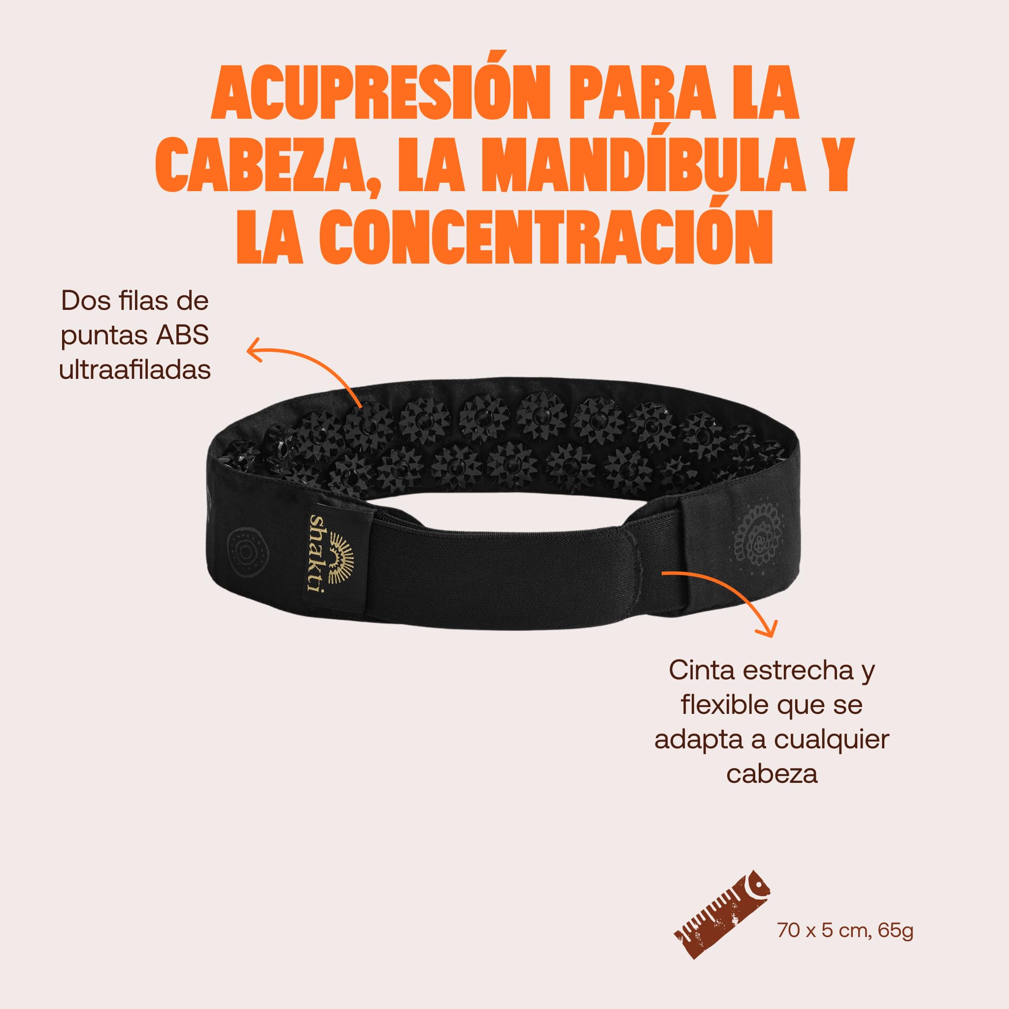 ShaktiMat [El original] Banda de acupresión - Algodón orgánico - Fabricación ética - Alivia las migrañas y los dolores de cabeza - Mejora la circulación sanguínea y el sueño - Negro ónix