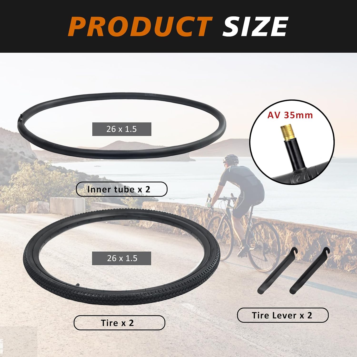 26X1.5 Bike Tire，YILUXING 2 Pack Replacement 26" Bicycle Tire with Tubes s for City Bike, Mountain Bike, MTB