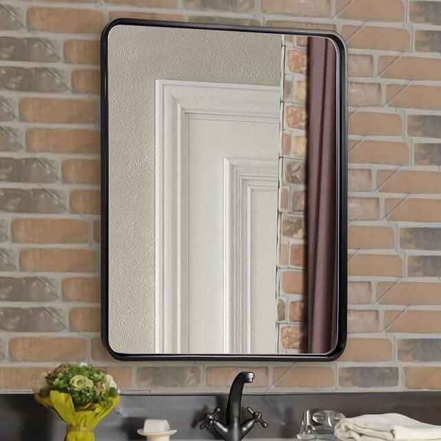 ANDY STAR 24x36 Inch Black Bathroom Mirror, Rounded Rectangle Mirrors fo...