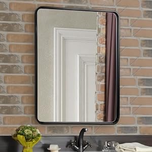 ANDY STAR 24x36 Inch Black Bathroom Mirror Rounded Rectangle Mirrors for Bathroom Vanity Tube Metal Framed Wall-Mounted Vertically