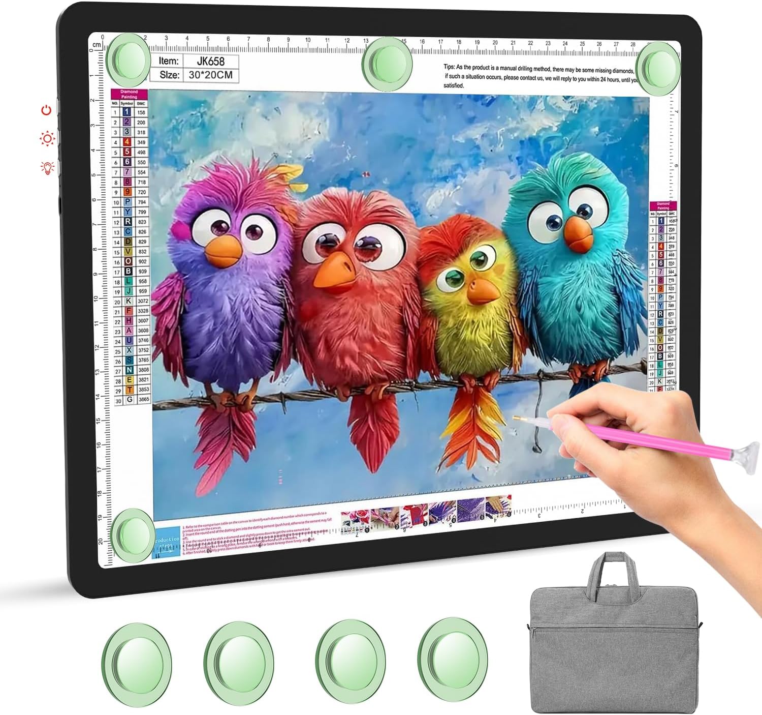 Rechargeable A4 Light Pad with Carry Bag, Super Bright Tracing Light Box with 6 Levels of Brightness, Side Physical Buttons & 3 Colors, Wireless Light Board for Diamond Painting, Drawing, Sketching