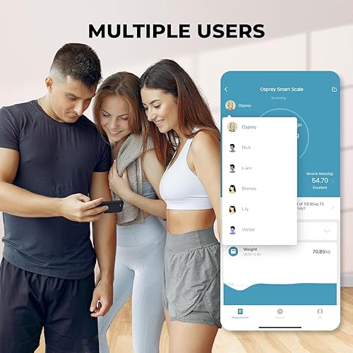 Miniatura 5 de Osprey - Báscula inteligente para peso corporal y grasa, báscula de baño 18 analizador de composición corporal sincronizado con la aplicación,