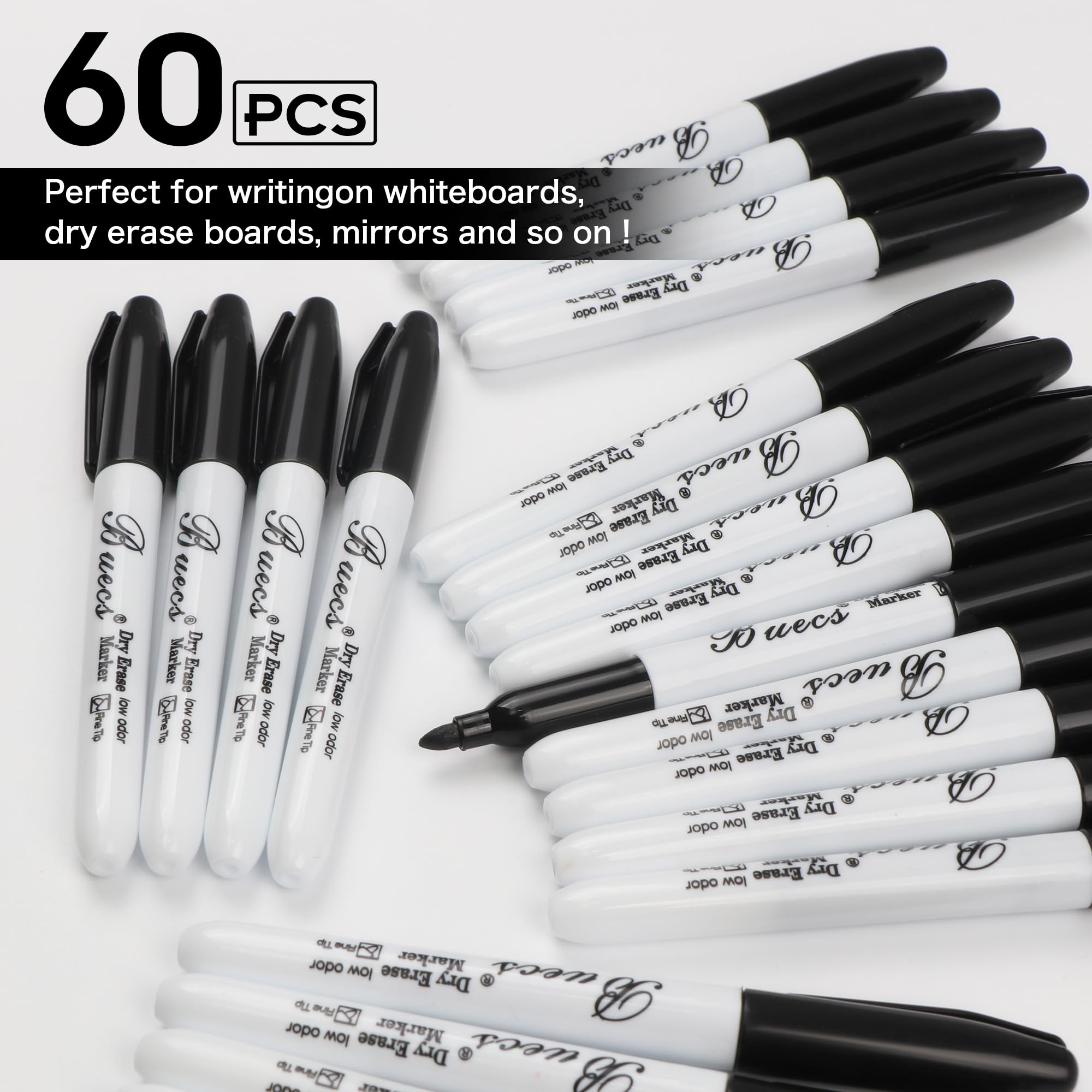 Black Dry Erase Markers Low-Odor 60 Count Fine Point Perfect for Writing on Whiteboards Dry-Erase Boards Glass School — view 3