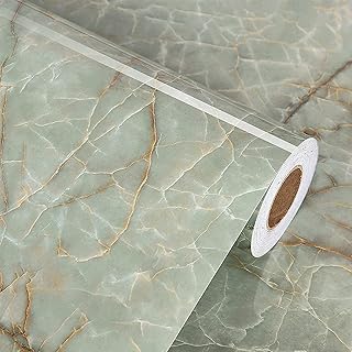 Cyan Glossy Marble Contact Paper Peel and Stick Countertops Self Adhesive Waterproof Peel and Stick Wallpaper Vinyl Removable Granite Contact Paper for Bathroom Cabinets Drawers Table Tops 24''x118''