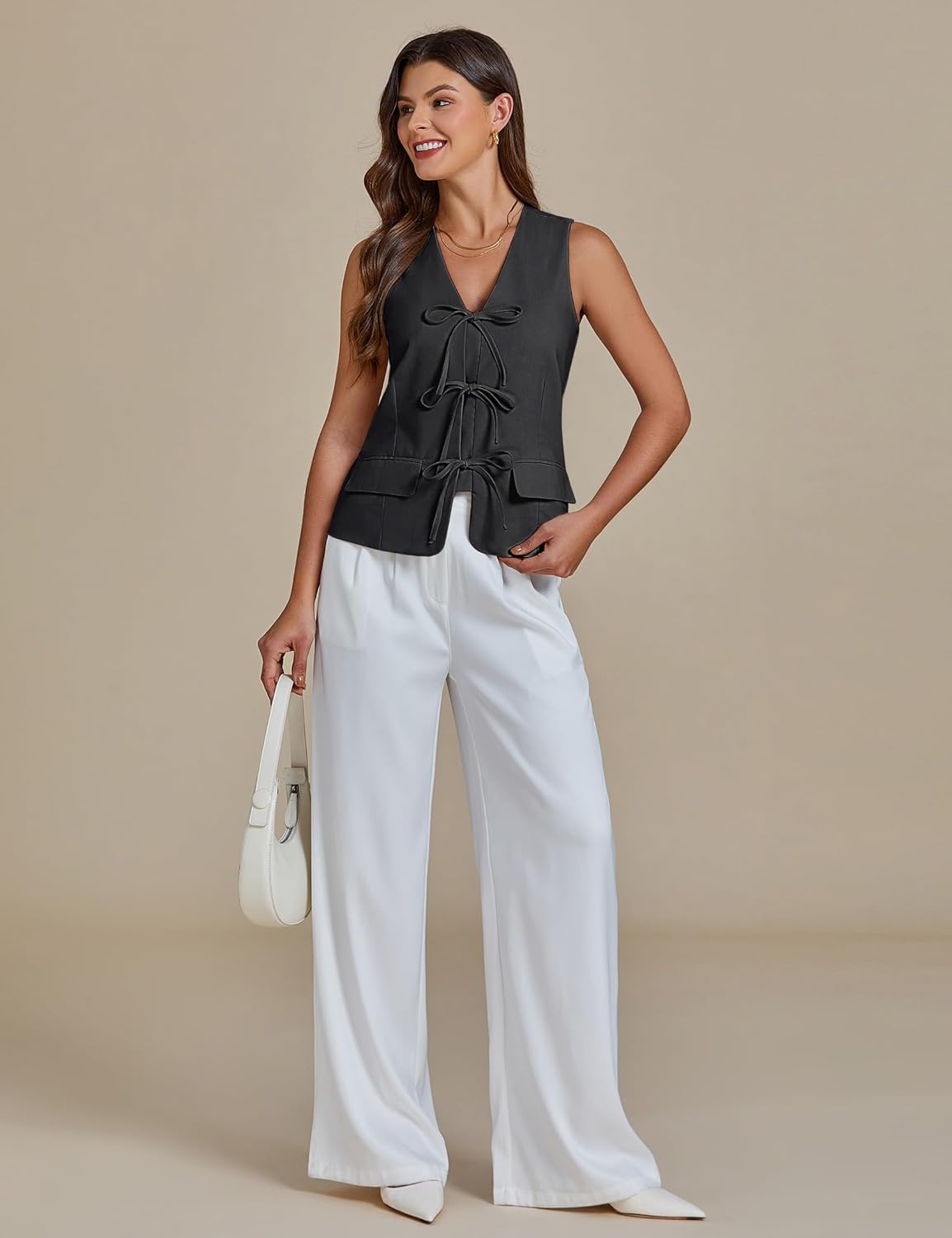 luvamia Linen Vest for Women Trendy Sleeveless Tie Front Tops Summer Casual Top Waistcoat Suit Vests with Pockets - Image 6