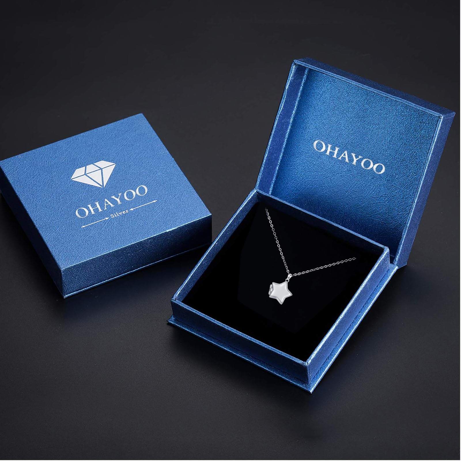 OHAYOO Medallón para abrir imágenes de plata de ley 925, cadena de estrella para niñas con imagen de estrella, colgante con foto amuleto para abrir estrellas, joyas regalos para mujeres, niñas y niños