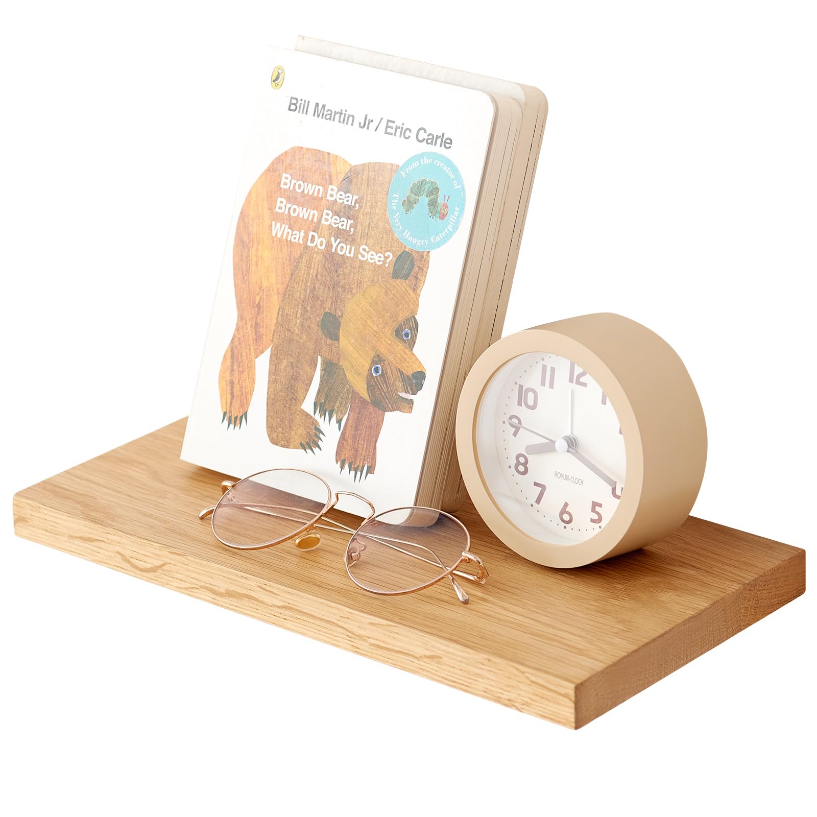 Oak Floating Shelves Rustic Wood Wall Shelves for Storage, Wall Mounted Wooden Display Shelf Wide for Living Room Bedroom Kitchen Bathroom (12 inch)