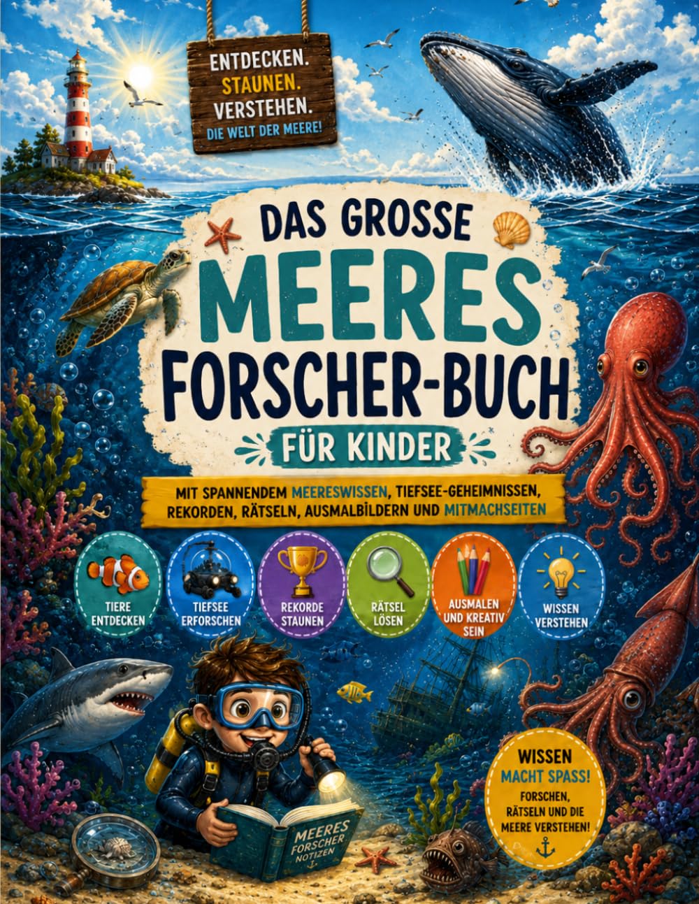 Das große Meeresforscher-Buch für Kinder: Mit spannendem Meereswissen, Tiefsee-Geheimnissen, Rekorden, Rätseln, Ausmalbildern und Mitmachseiten