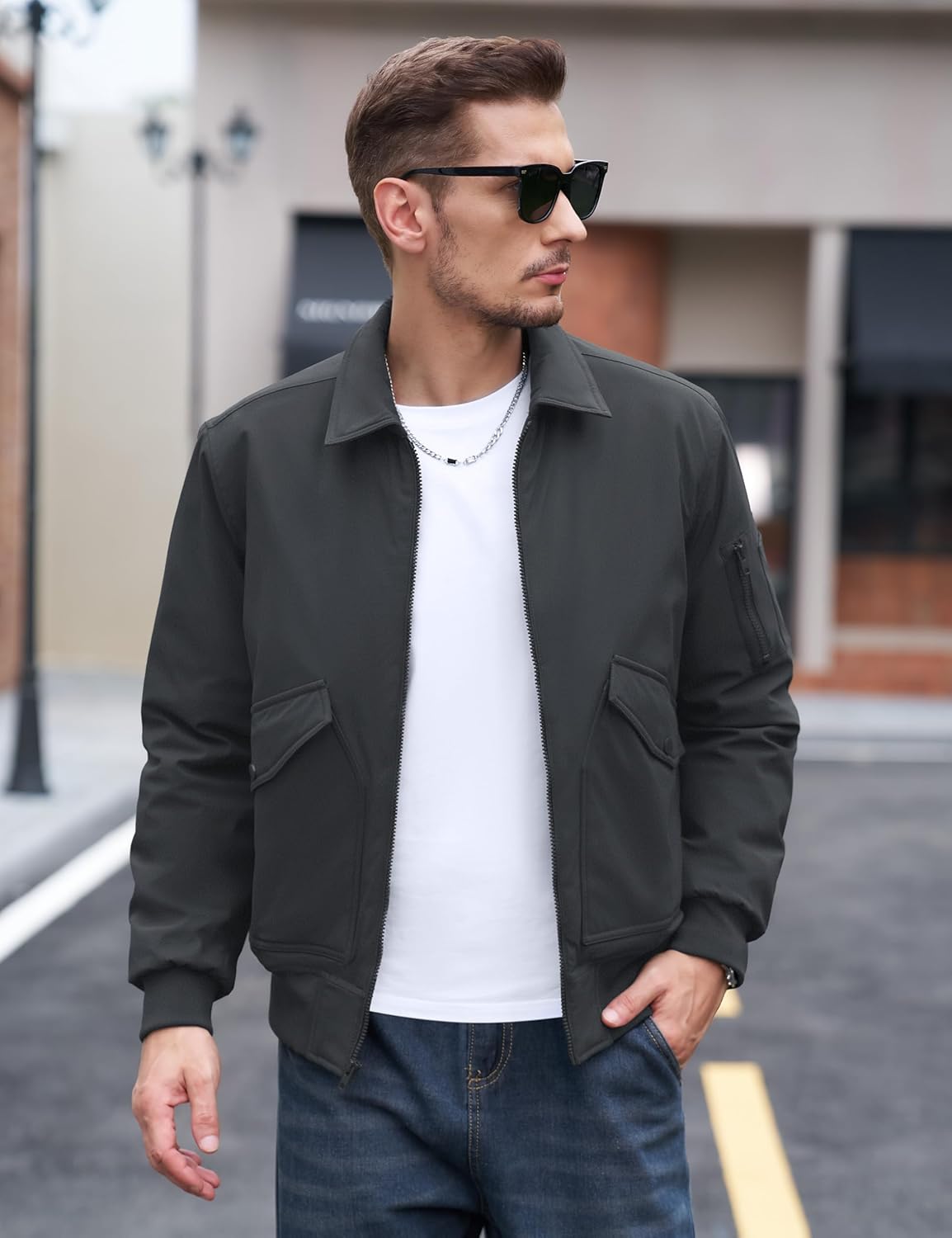 TACVASEN Men's Bomber Jacket Thick Quilted Jackets Zip Up Water Repellent Windproof Winter Warm Coat with 6 Pockets - Image 2