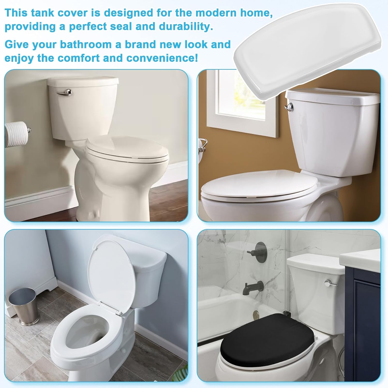 735121-400.020/4021 Porcelain Toilet Tank Lid Compatible with Cadet 3 1.6 GPF Two Piece Compact Toilet for Normal 12" Rough in Tanks Replace Models 2386.012, 2383.012, 2384.012